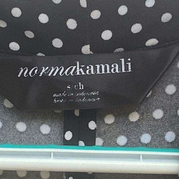 Norma Kamali Black White Polka Dot Faux Wrap Dress S Stretch Retro Style Deep V - Picture 6 of 6